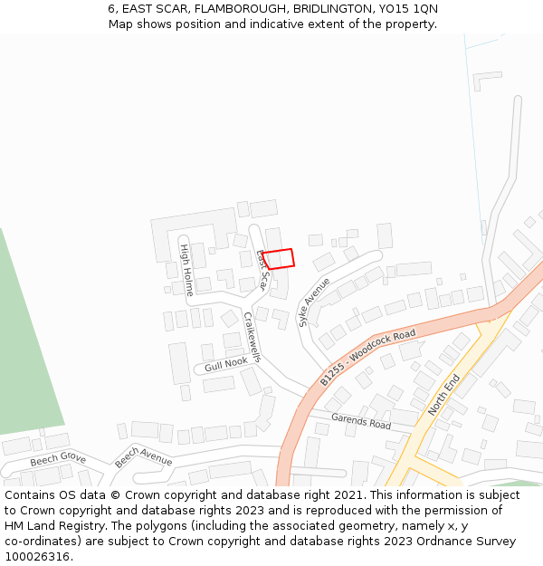 6, EAST SCAR, FLAMBOROUGH, BRIDLINGTON, YO15 1QN: Location map and indicative extent of plot
