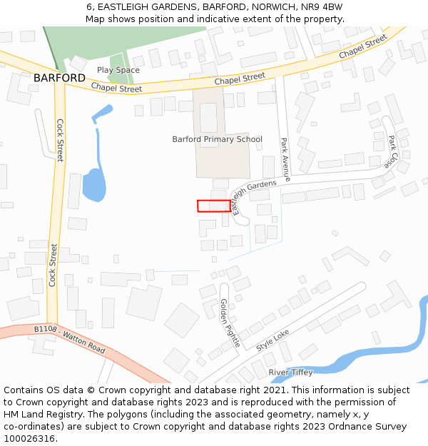 6, EASTLEIGH GARDENS, BARFORD, NORWICH, NR9 4BW: Location map and indicative extent of plot