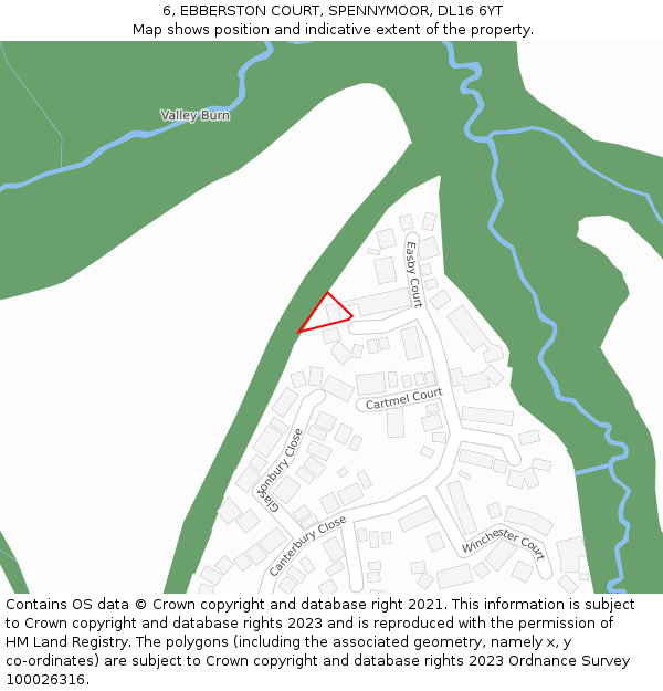 6, EBBERSTON COURT, SPENNYMOOR, DL16 6YT: Location map and indicative extent of plot