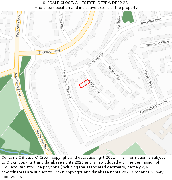 6, EDALE CLOSE, ALLESTREE, DERBY, DE22 2RL: Location map and indicative extent of plot