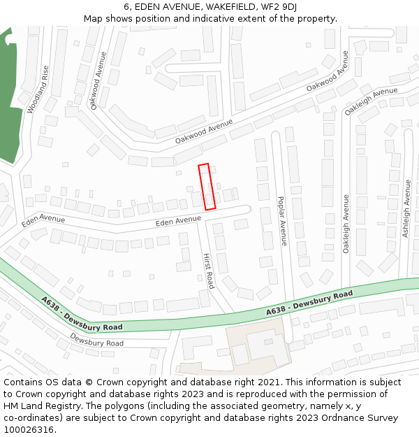 6, EDEN AVENUE, WAKEFIELD, WF2 9DJ: Location map and indicative extent of plot