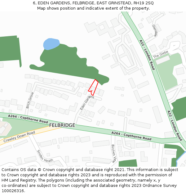 6, EDEN GARDENS, FELBRIDGE, EAST GRINSTEAD, RH19 2SQ: Location map and indicative extent of plot