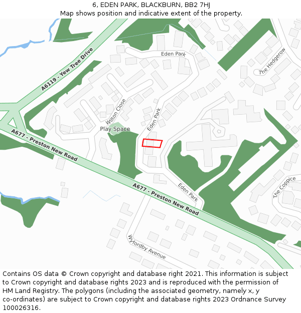 6, EDEN PARK, BLACKBURN, BB2 7HJ: Location map and indicative extent of plot