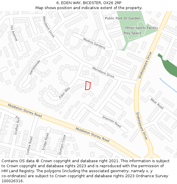 6, EDEN WAY, BICESTER, OX26 2RP: Location map and indicative extent of plot