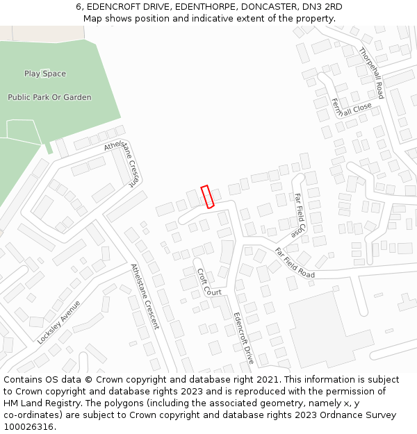 6, EDENCROFT DRIVE, EDENTHORPE, DONCASTER, DN3 2RD: Location map and indicative extent of plot