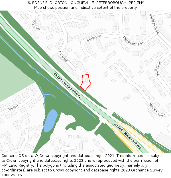 6, EDENFIELD, ORTON LONGUEVILLE, PETERBOROUGH, PE2 7HY: Location map and indicative extent of plot