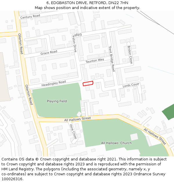 6, EDGBASTON DRIVE, RETFORD, DN22 7HN: Location map and indicative extent of plot
