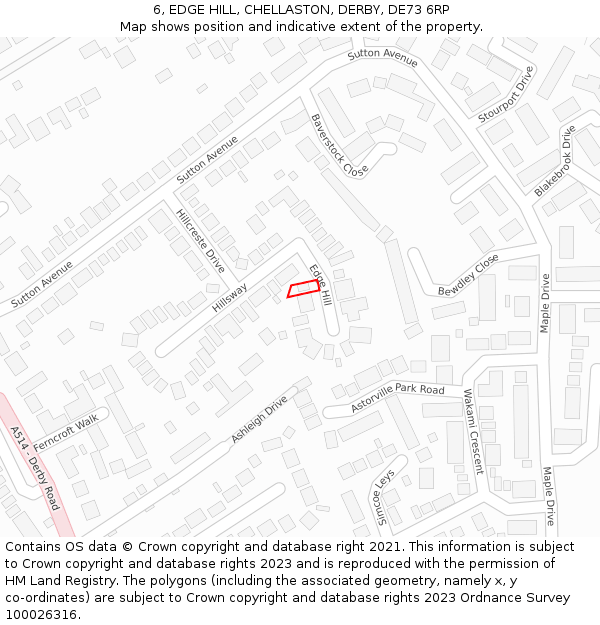 6, EDGE HILL, CHELLASTON, DERBY, DE73 6RP: Location map and indicative extent of plot
