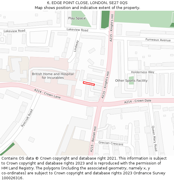 6, EDGE POINT CLOSE, LONDON, SE27 0QS: Location map and indicative extent of plot