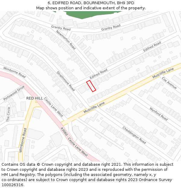 6, EDIFRED ROAD, BOURNEMOUTH, BH9 3PD: Location map and indicative extent of plot