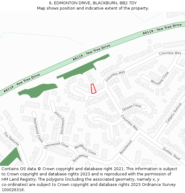 6, EDMONTON DRIVE, BLACKBURN, BB2 7DY: Location map and indicative extent of plot