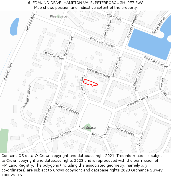6, EDMUND DRIVE, HAMPTON VALE, PETERBOROUGH, PE7 8WG: Location map and indicative extent of plot