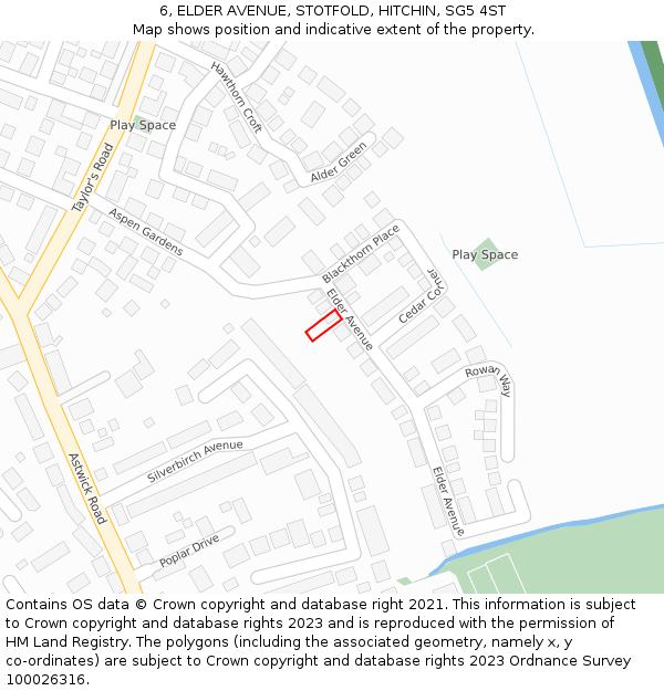 6, ELDER AVENUE, STOTFOLD, HITCHIN, SG5 4ST: Location map and indicative extent of plot