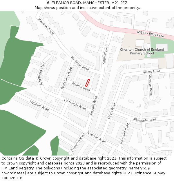 6, ELEANOR ROAD, MANCHESTER, M21 9FZ: Location map and indicative extent of plot