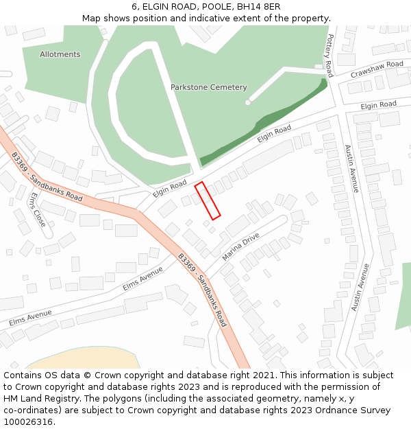 6, ELGIN ROAD, POOLE, BH14 8ER: Location map and indicative extent of plot