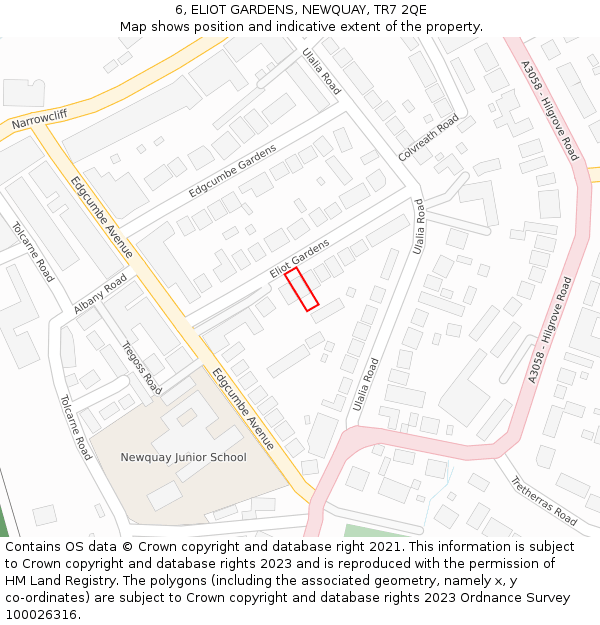 6, ELIOT GARDENS, NEWQUAY, TR7 2QE: Location map and indicative extent of plot