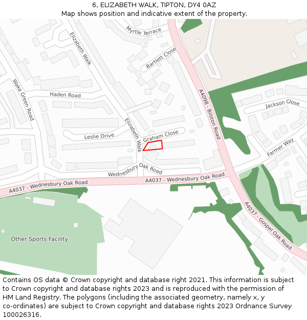 6, ELIZABETH WALK, TIPTON, DY4 0AZ: Location map and indicative extent of plot