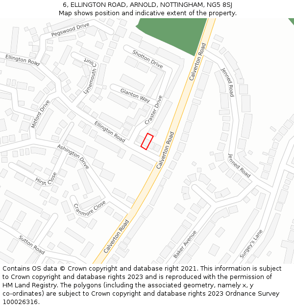 6, ELLINGTON ROAD, ARNOLD, NOTTINGHAM, NG5 8SJ: Location map and indicative extent of plot