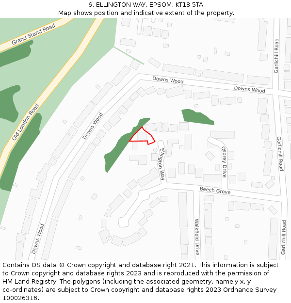 6, ELLINGTON WAY, EPSOM, KT18 5TA: Location map and indicative extent of plot
