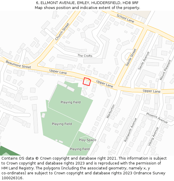 6, ELLMONT AVENUE, EMLEY, HUDDERSFIELD, HD8 9RF: Location map and indicative extent of plot