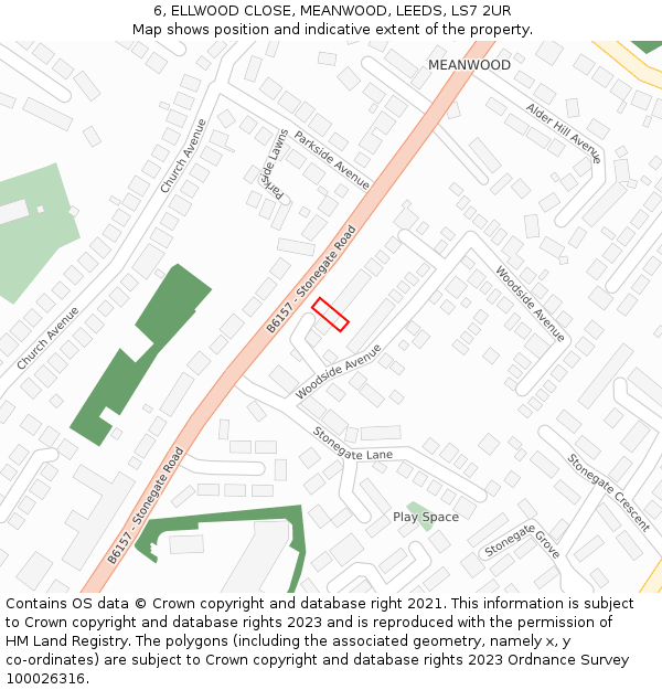 6, ELLWOOD CLOSE, MEANWOOD, LEEDS, LS7 2UR: Location map and indicative extent of plot
