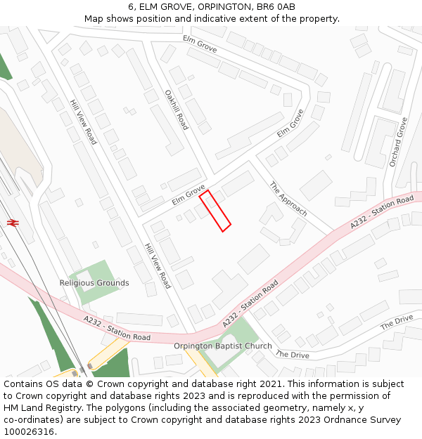 6, ELM GROVE, ORPINGTON, BR6 0AB: Location map and indicative extent of plot