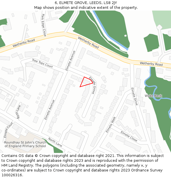 6, ELMETE GROVE, LEEDS, LS8 2JY: Location map and indicative extent of plot