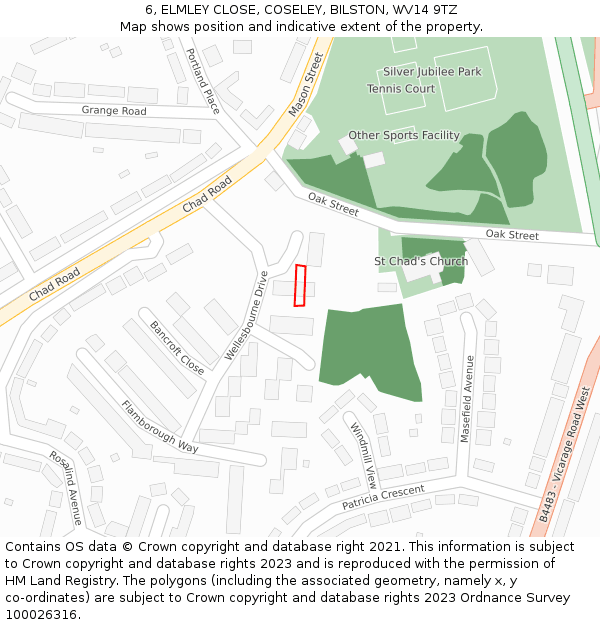 6, ELMLEY CLOSE, COSELEY, BILSTON, WV14 9TZ: Location map and indicative extent of plot