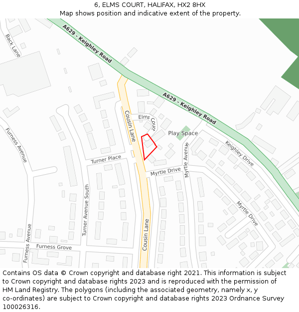 6, ELMS COURT, HALIFAX, HX2 8HX: Location map and indicative extent of plot