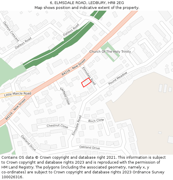 6, ELMSDALE ROAD, LEDBURY, HR8 2EG: Location map and indicative extent of plot
