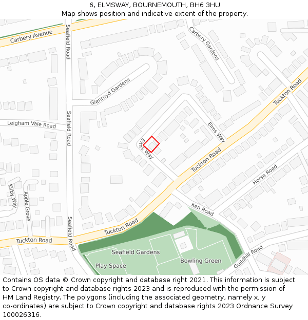 6, ELMSWAY, BOURNEMOUTH, BH6 3HU: Location map and indicative extent of plot