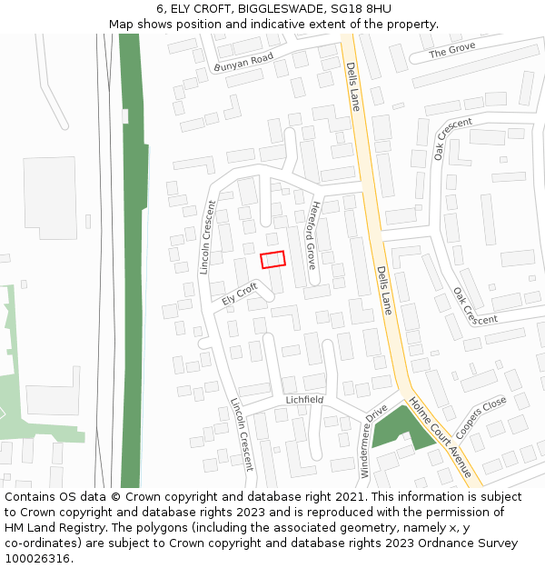 6, ELY CROFT, BIGGLESWADE, SG18 8HU: Location map and indicative extent of plot