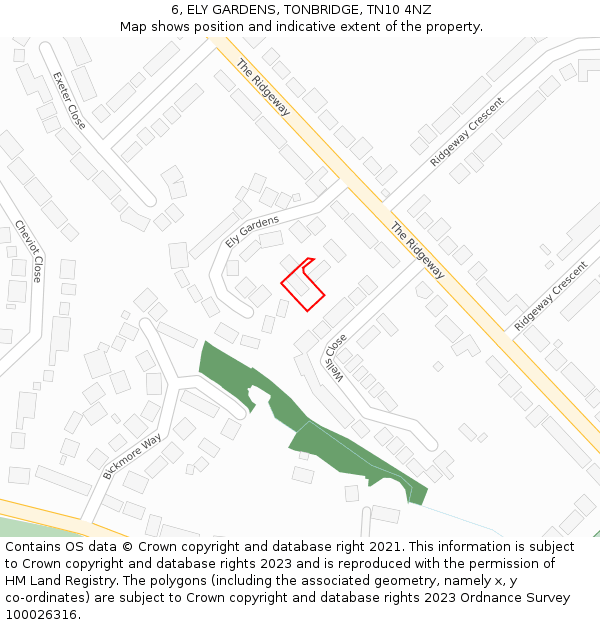 6, ELY GARDENS, TONBRIDGE, TN10 4NZ: Location map and indicative extent of plot