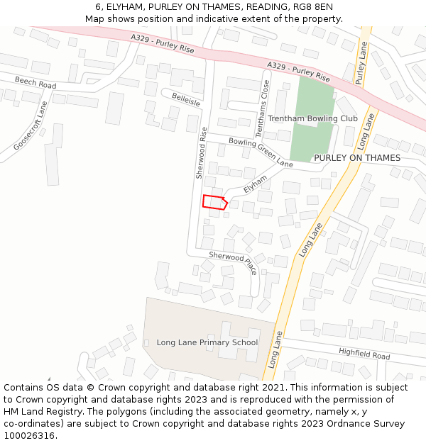 6, ELYHAM, PURLEY ON THAMES, READING, RG8 8EN: Location map and indicative extent of plot
