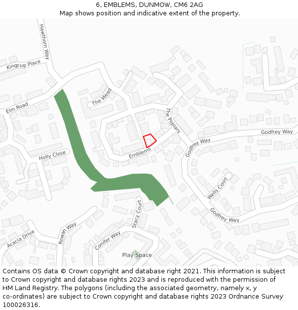 6, EMBLEMS, DUNMOW, CM6 2AG: Location map and indicative extent of plot