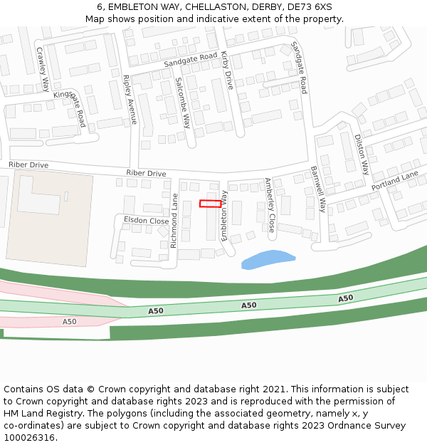 6, EMBLETON WAY, CHELLASTON, DERBY, DE73 6XS: Location map and indicative extent of plot