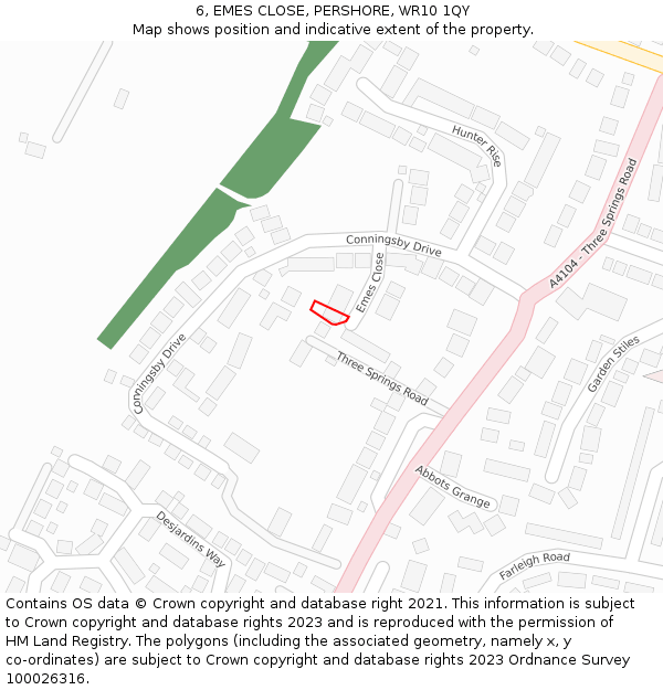 6, EMES CLOSE, PERSHORE, WR10 1QY: Location map and indicative extent of plot