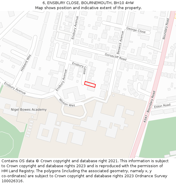 6, ENSBURY CLOSE, BOURNEMOUTH, BH10 4HW: Location map and indicative extent of plot