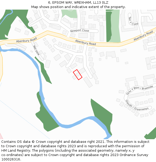 6, EPSOM WAY, WREXHAM, LL13 0LZ: Location map and indicative extent of plot