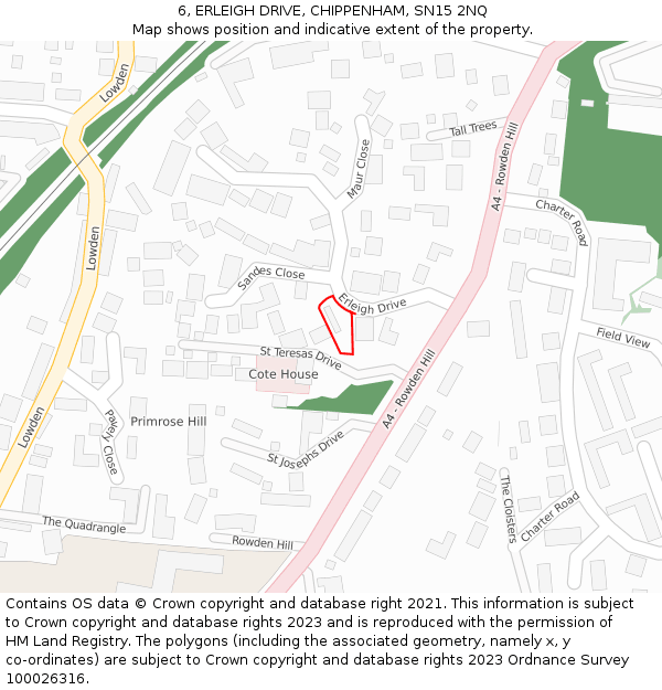 6, ERLEIGH DRIVE, CHIPPENHAM, SN15 2NQ: Location map and indicative extent of plot