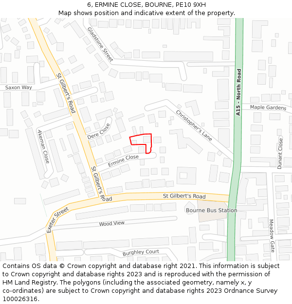 6, ERMINE CLOSE, BOURNE, PE10 9XH: Location map and indicative extent of plot