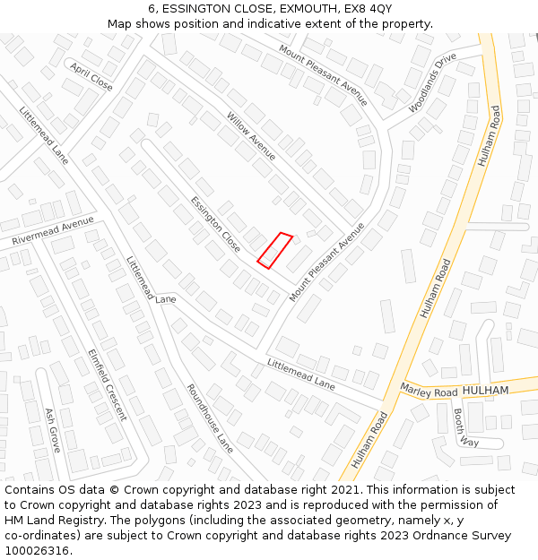 6, ESSINGTON CLOSE, EXMOUTH, EX8 4QY: Location map and indicative extent of plot