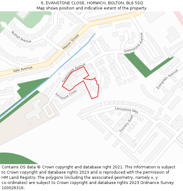 6, EVANSTONE CLOSE, HORWICH, BOLTON, BL6 5SQ: Location map and indicative extent of plot