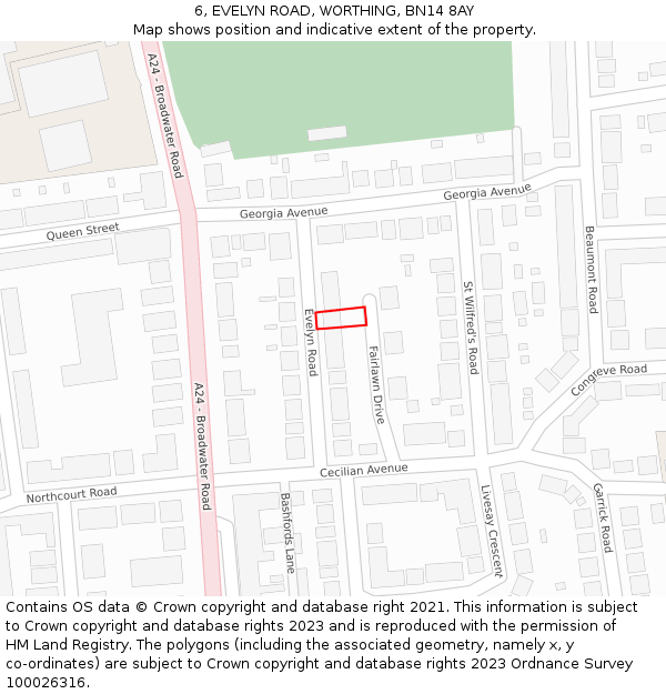 6, EVELYN ROAD, WORTHING, BN14 8AY: Location map and indicative extent of plot