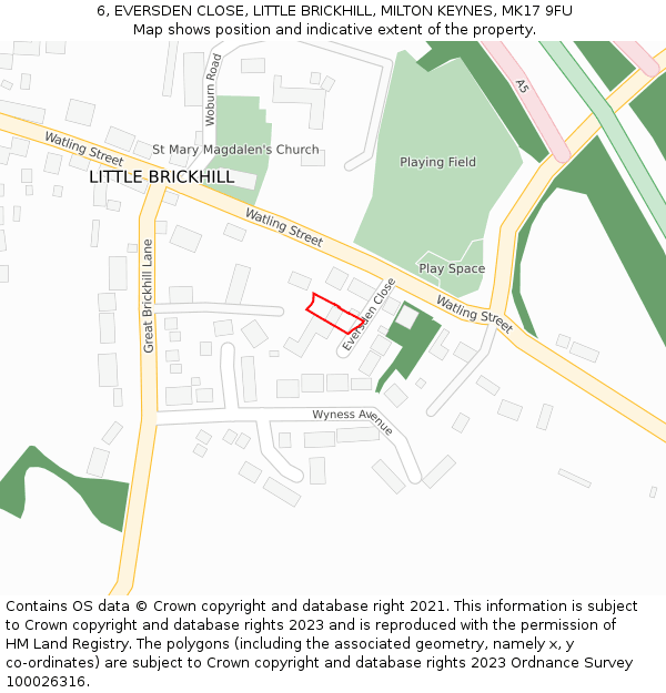 6, EVERSDEN CLOSE, LITTLE BRICKHILL, MILTON KEYNES, MK17 9FU: Location map and indicative extent of plot