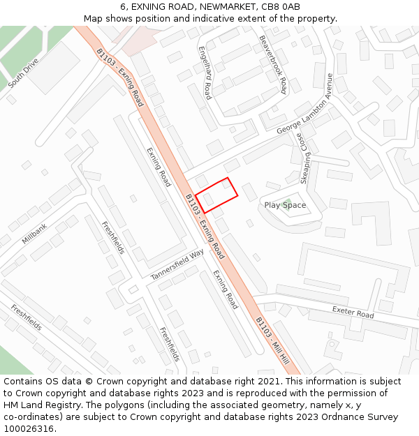6, EXNING ROAD, NEWMARKET, CB8 0AB: Location map and indicative extent of plot