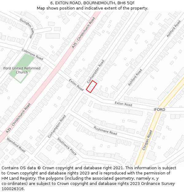 6, EXTON ROAD, BOURNEMOUTH, BH6 5QF: Location map and indicative extent of plot