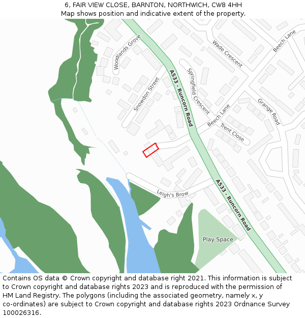 6, FAIR VIEW CLOSE, BARNTON, NORTHWICH, CW8 4HH: Location map and indicative extent of plot