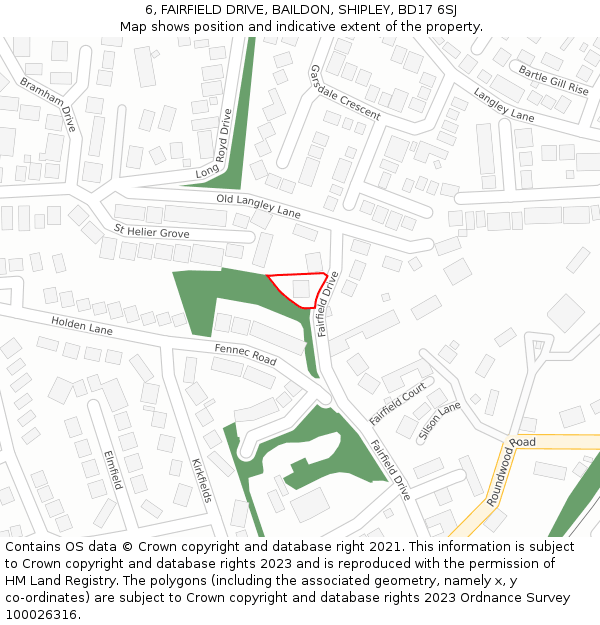 6, FAIRFIELD DRIVE, BAILDON, SHIPLEY, BD17 6SJ: Location map and indicative extent of plot