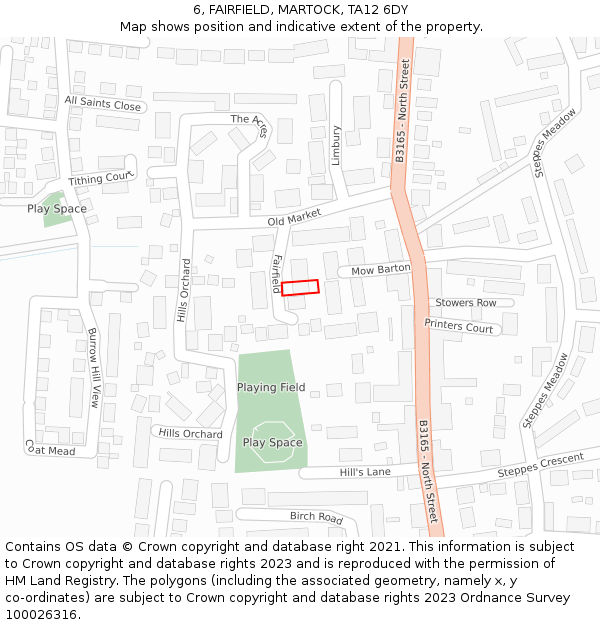 6, FAIRFIELD, MARTOCK, TA12 6DY: Location map and indicative extent of plot
